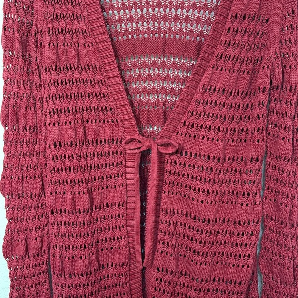 Matilda Jane Open Weave Cotton Blend Midi Knit Cardigan Cherry Red Sz Medium B91
